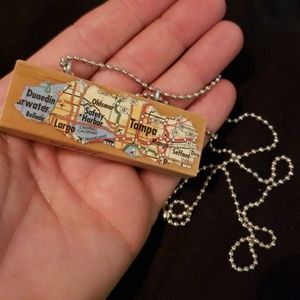 Upcycled wood block pendant necklace